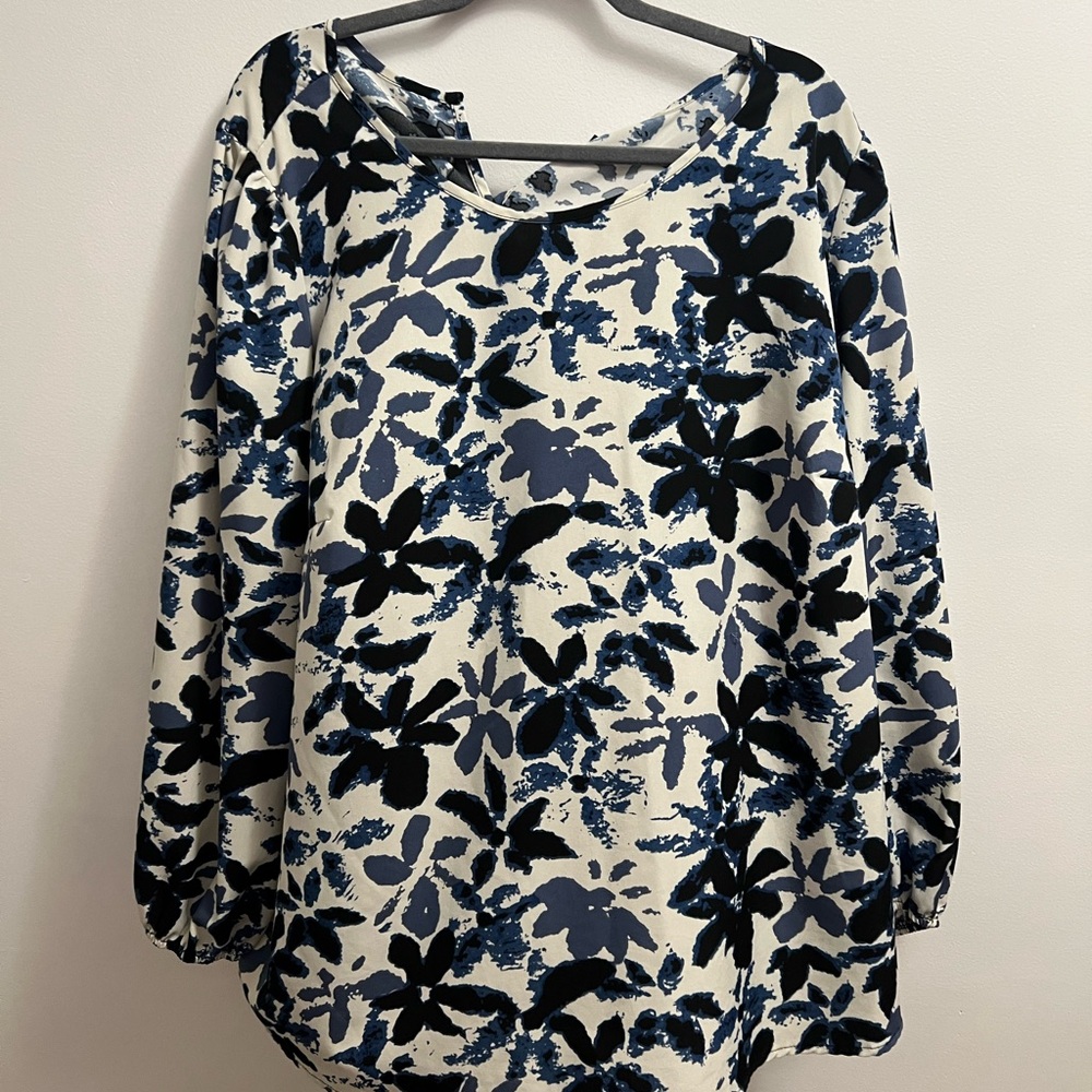 SHEIN Floral Print Blouse - Navy and Black